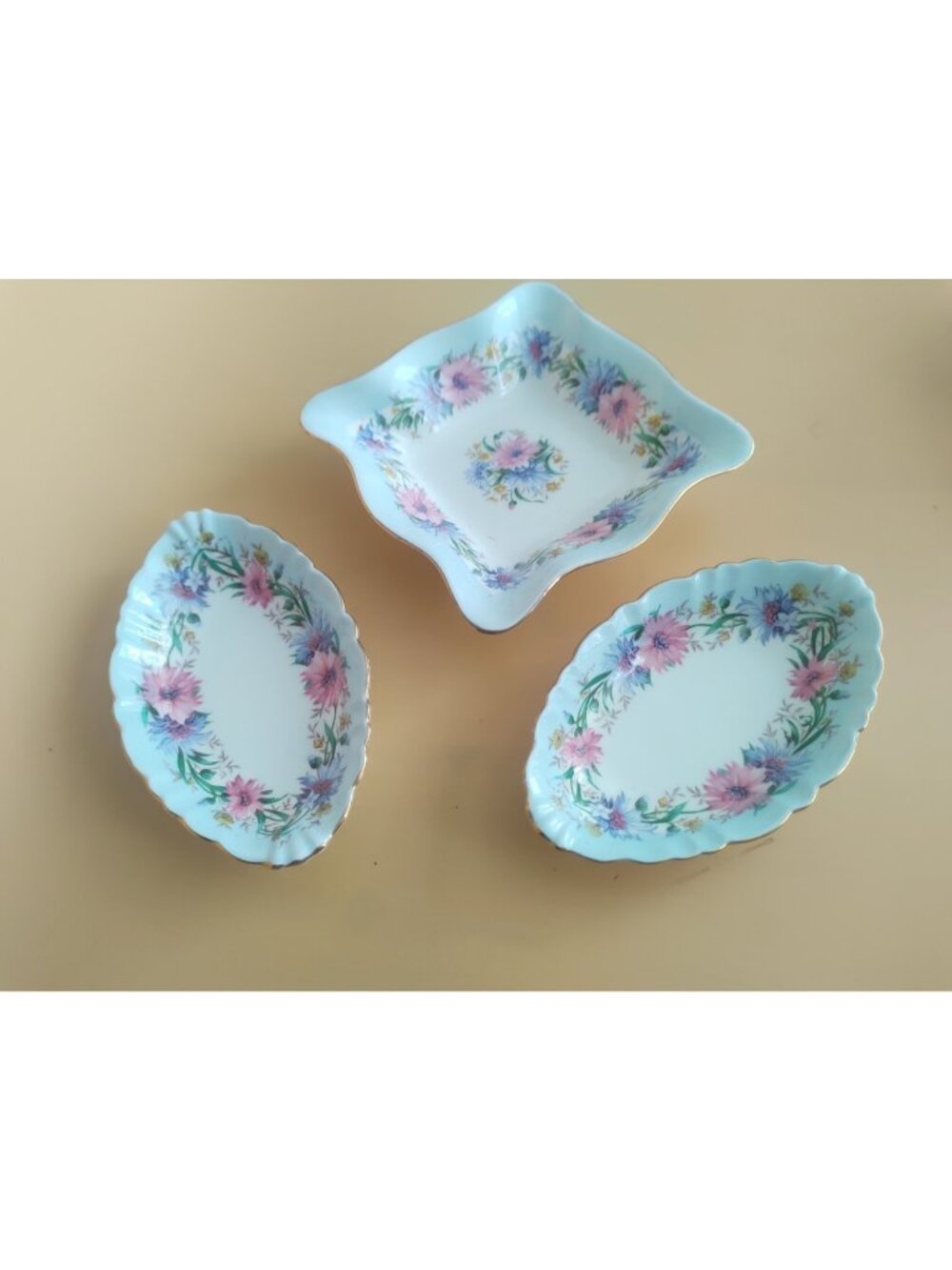 Vintage E.B. Foley Trinket Trio Bowl Set Cornflower Pattern 1950's